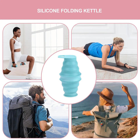 Foldable Silicone Water Bottle For Travel And Gym, Ultra Lightweight Leak Proof Hydration Flask, image of hikers and bottle use