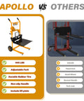 APOLLOLIFT material lift winch stacker, orange frame with lift plate and pallet forks, 440 lb capacity