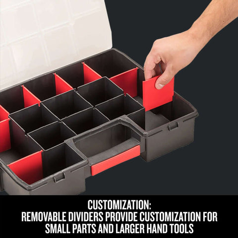 14 Compartment Storage Organizer With Removable Dividers For Customizable Small Parts And Tools Stackable With Side Latches