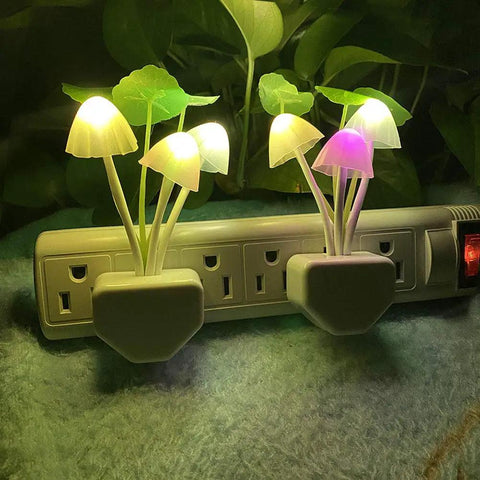 Two Pack Plug In LED Mushroom Night Lights With Dusk To Dawn Sensor Color Changing Bed Night Light Soft Cozy Glow For Kid Friendly Room Hallway Nursery Bedroom Living Room Wall Lamp