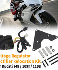 Slight correction. Rectifier Move Kit for Ducati 848 1098 with wiring loom, brackets, and bolts for easy installation.