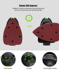 Pro Grade Electric Detail Sander With 12,000 OPM, 1.6 Amp Motor, 360 degree rotatable plate shown from top and side view