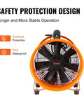 Front view of VEVOR Air Mover Blower Fan 12 Inch, 3198CFM 585W, showing safety design features in orange.