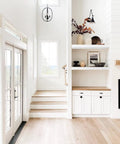 Floating Wall Shelves Set Of 2 23.6 x 9.3 Inches White MDF With Steel Brackets displayed in modern white living room decor.