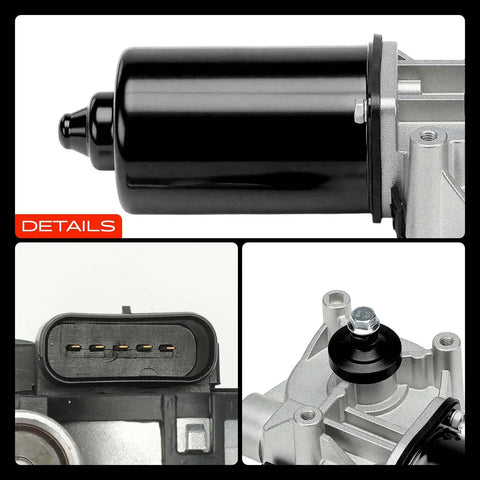 Hella Tough Front Windshield Wiper Motor With 5 Pin Connector for Ford F150 F250 close-up of motor components and connector details.