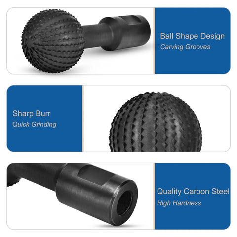Rock Solid Carbon Steel Sphere Rotary Burr With Standard 5/8-11 Threads For 4-1/2 And 5 Inch Angle Grinders, showing ball shape design.