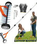 Wheeled Dethatching Rake For Lawn, 15 Inch Heavy Duty Stainless Steel Thatch Rake With Adjustable Long Handle 35 To 67 Inches