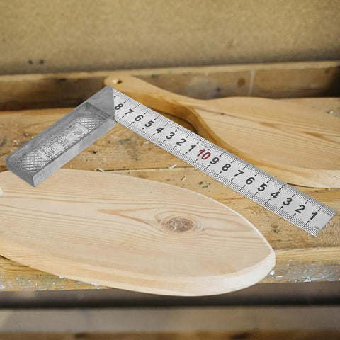90 Degree L Square Stainless Steel Carpenter Ruler Portable Measuring Tool for Machinists and Model Makers on wood surface