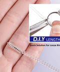 Close-up of Invisible Ring Size Adjuster Kit 16 Soft Silicone Guards with adjustable spiral tighteners being applied to a ring.