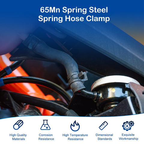 65Mn spring steel hose clamp on pipe, part of 105 Piece 6 To 25Mm Spring Band Hose Clamp Kit With Pliers 15 Sizes Pro Grade Assorted Hose