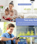 Family using Outdoor 2MP Light Bulb Security Camera Wireless 2 4G WiFi 360 Degree Light Bulb Camera With 2 Way Audio HD Night Vision Smart Motion Detection Easy Install For Home Security to communicate