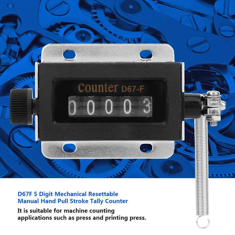 Rugged Hand Held Manual Tally Counter For Cranking Out Totals On The Fly With Crisp Five Digit Dial and pull grip, showing a detailed close-up.