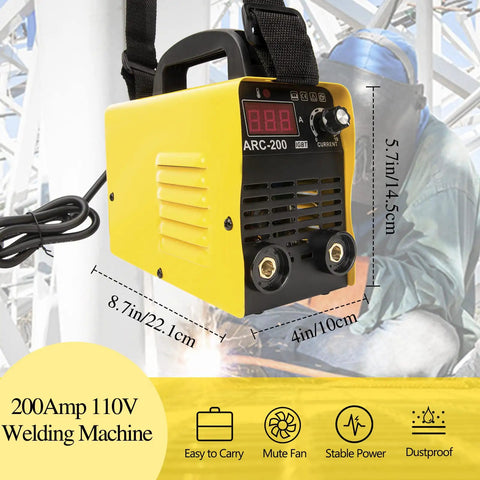 Yellow 110V Arc Welder For Home Projects Portable Stick Welder With LCD Display And 200 Amp Capacity on construction background