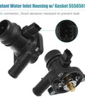 Tough Aluminum Engine Water Pump And Thermostat Housing Assembly With Gasket Easy Bolt On Swap Direct Fit For Chevy Cruze Sonic Trax And Buick Encore 2011 Through 2021 with 2 pin connector.