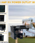 Waterproof Lockable Enclosed Power Panel Box With 50 Amp 125 250V RV 14 50R Outlet in outdoor RV setting