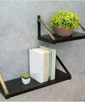 Steel Corner Bracket Wall Mounted Shelf Support Triangular Iron Brackets Set Of Two Black Metal Rack keeps books and plants on wall shelves.