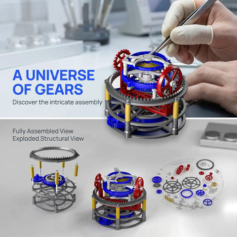 3D Printed Tri Axis Tourbillon Gear Transmission Model For STEM Education Ideal For Classrooms And Gearheads Demonstrates Coordinated Three-Axis Movement Realistic Mechanical Display Durable PET Construction For Education And Display, multicolor desk model