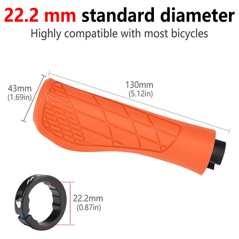 Ergonomic Lock On Mountain Bike Grips With Dual Density Silicone Cushion Shock Absorbing 3D Non Slip Pattern Aluminum Clamp