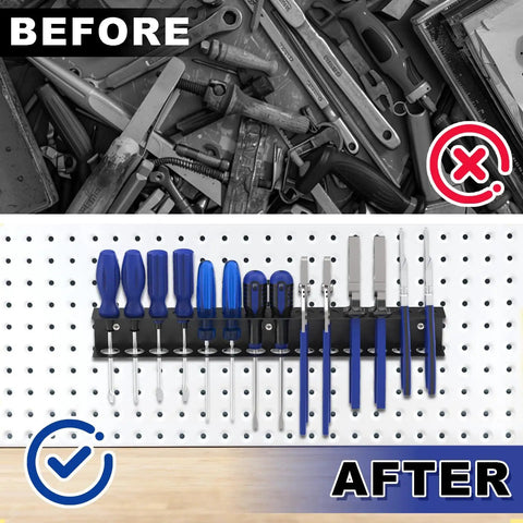 Rock Solid Screwdriver Organizer Wall Mount Rack For Garage And Workshop, All Metal Powder Coated Steel Tool Holder with tools