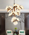Tree Branch Ceiling Pendant Light Straight Up Fresh Statement Chandelier Top Shelf Adjustable Hanging Lamp in living room with natural decor.