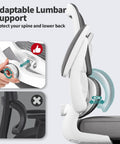 Ergonomic Mesh Office Chair With Adjustable Lumbar Support, white finish, showing adaptable lumbar support feature close-up.
