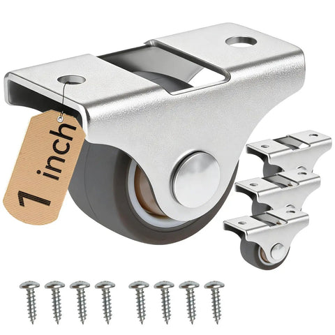 Mini Fixed Drawer Rubber Caster Wheels 1 Inch Non Swivel Set Of 4 Low Profile Roller Castors for under furniture with screws