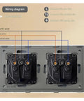 Wiring diagram for Built Tough Dual Schuko Wall Socket Slick Tempered Glass Panel No Fuss Child Proof Shield 16 Amp.