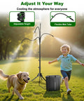 Cordless Portable Misting System with Stand, 9L Tank, 10000mAh Battery for Outdoor Cooling, showing mist in use