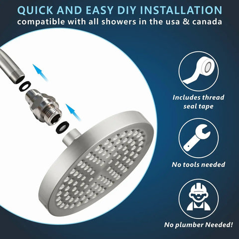 Solid Brass Shower Head Swivel Ball Joint Adapter For Adjustable Angle And Universal Connector Fits Fixed Handheld And Rain Showers, installed with shower head and tape