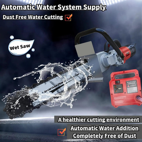 Professional Grade 7800W Electric Concrete Grooving Saw With Diamond Chain Tracking And Built In Dust Control for wet cutting with water system.