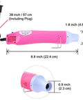 Bubble Removing Heat Gun For Epoxy Resin And Acrylic Art Crafts, Quick Drying Tool, Pink, dimensions with cord and stand visible.