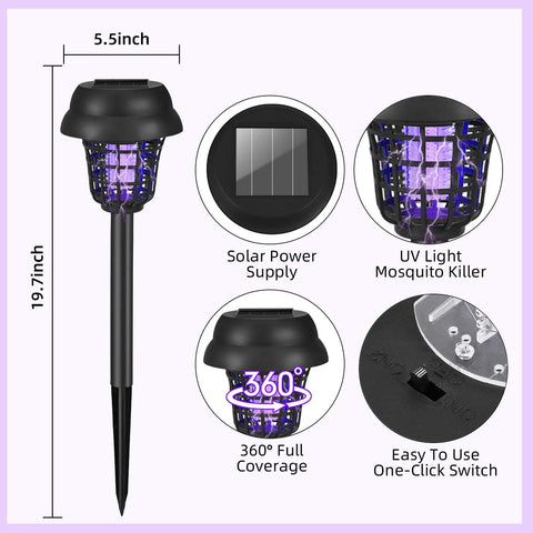 Sun Powered Outdoor Mosquito Zapper For Your Yard Garden And Patio No Outlet Needed Auto On Off With Purple Or White Light