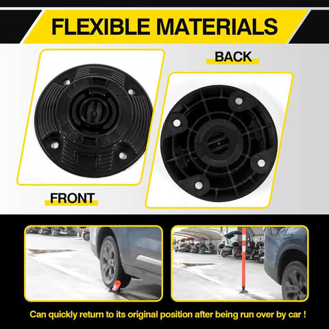 Front and back view of mounting base with flexible materials for 8 Pack 48 Inch Traffic Delineator Posts With Orange Reflective Collar.