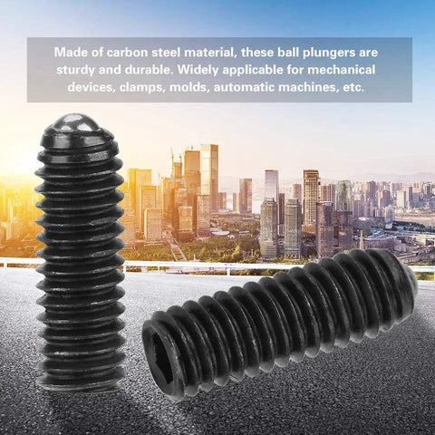 Pack Of Ten M4 X 12mm Hex Socket Carbon Steel Ball Spring Plungers built tough in sturdy black carbon steel for heavy-duty applications.