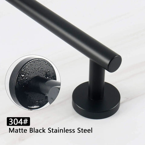 Close-up of Matte Black 18 Inch Wall Mounted Towel Bar Made From Rustproof Stainless Steel For Bathrooms And Kitchens, end-cap view