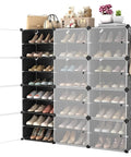 Portable Shoe Rack Organizer With Door 8 Tier Adjustable Stackable Free Standing Cabinet For 48 Pairs Shoes Easy Assembly Plastic Black
