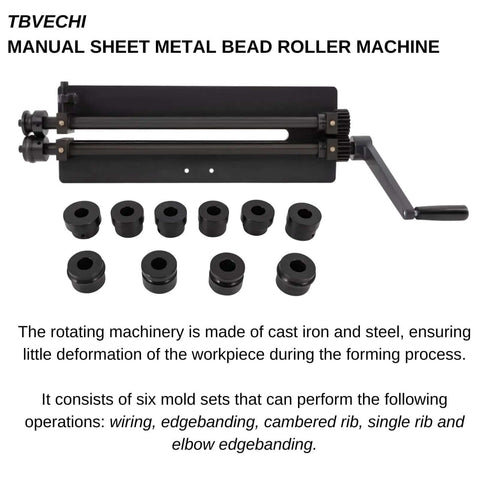 Bead Roller Sheet Metal Machine 18 Inch With 6 Die Sets Rotary Beading Tool for metal sheets displayed with dies