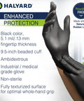 Built Tough Black Nitrile Exam Gloves 5.1 Mil Heavy Duty Powder Free Disposable With Workhorse Textured Grip For Auto Detail Food Service And Industrial Shop Work Medium Box Of 100 black gloves with textured grip and beaded cuff