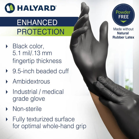 Built Tough Black Nitrile Exam Gloves 5.1 Mil Heavy Duty Powder Free Disposable With Workhorse Textured Grip For Auto Detail Food Service And Industrial Shop Work Medium Box Of 100 black gloves with textured grip and beaded cuff