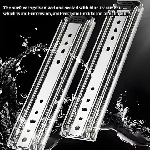Heavy Duty Full Extension Drawer Slides With Ball Bearing Side Mount Locking Rails For Kitchen Cabinets And Toolboxes, galvanized steel.