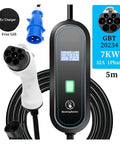 Plug And Go Portable EV Charger 7KW 32 Amp Fast Juice Up 240 Volt Heavy Duty Cable with 5m cord and display for electric rides.
