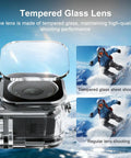 Osmo Action 6 Bombproof Waterproof Underwater Housing Case with anti-fog shield, showcasing tempered glass lens versus regular lens.