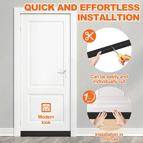 Front view of OXRQ door draft stopper, 39-inch black bottom seal for white interior door