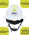 Solid As A Rock Full Brim Hard Hat With Airflow Hdpe Shell And Six Point Suspension Ansi Z89 1 Certified, white with green accents.