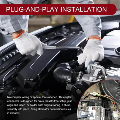 Mechanic installing Alternator Pigtail Kit 3 Pin 3 Wire Plug Wiring Harness Connector Plug And Play Automotive