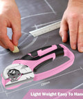 Cordless Electric Scissors For Crafting And DIY Projects With LED Light 4V Box Cutter in use on fabric, pink tool with ruler