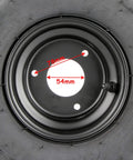 Close-up of Versatile 145/70-6 ATV Go Kart Wheels Set with tire hub dimensions, showing bolt hole measurements.