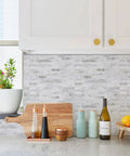 Peel And Stick Backsplash PVC Wall Tiles For Kitchen White Marble With Metal Silver Finish 10 Sheets Easy Install
