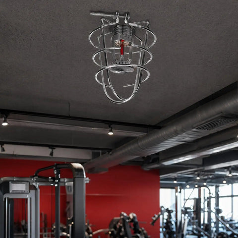 Rock Solid Heavy Duty Fire Sprinkler Head Guard Sturdy Iron Metal Shield Cover For Ceiling Pipe Setup Durable Cage Protector Built Tough As Nails For Commercial Facilities Knockout Protection installed in gym ceiling