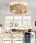XINGSIYUELYX Boho Rattan Caged Fandelier Ceiling Fans with Lights, handwoven rattan shade, modern ceiling fan in living room.
